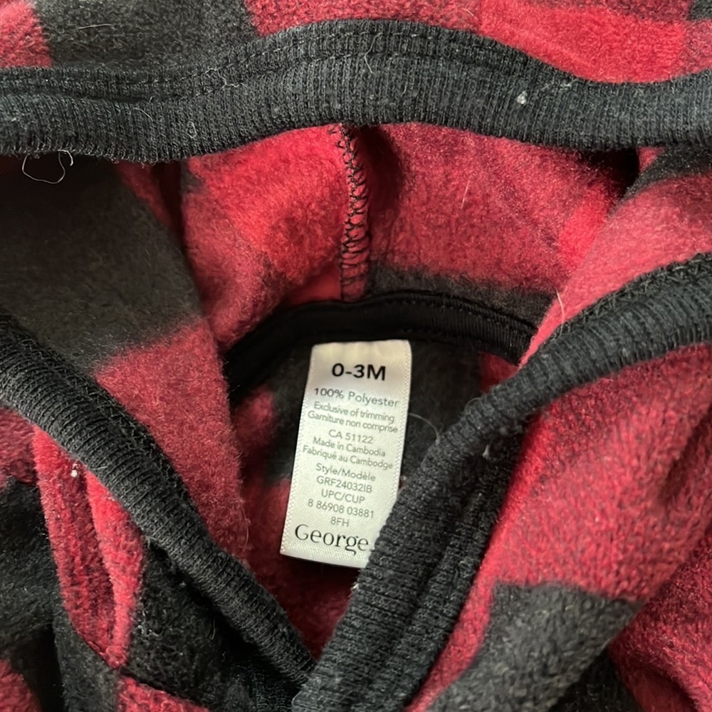George fuzzy hooded footie sleeper plaid red and black - Picture 4 of 4